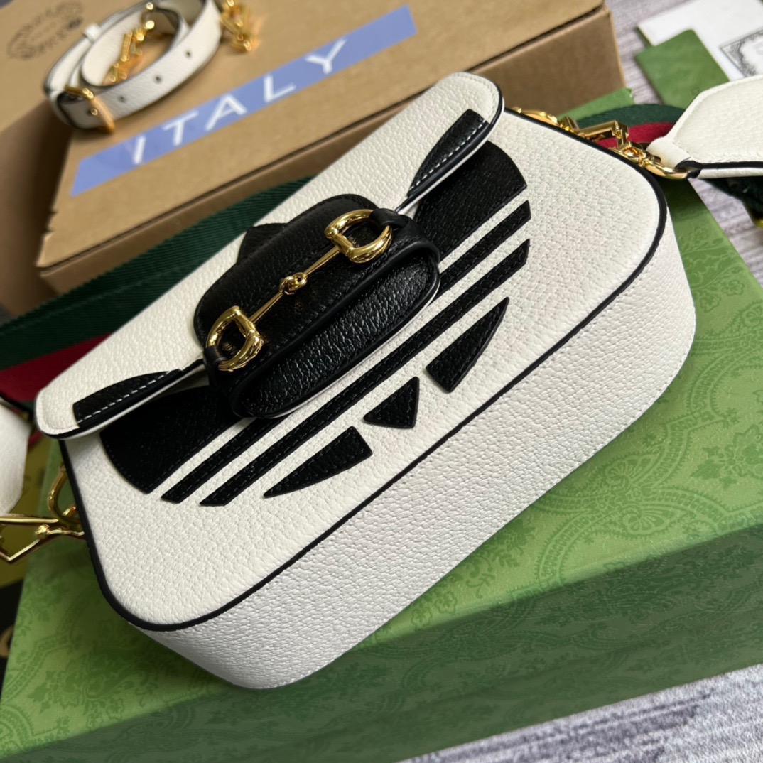 Gucci x Adidas Horsebit 1955 Mini Bag White For Women, Women’s Bags 8.1in/21cm GG 658574ZDG 8727