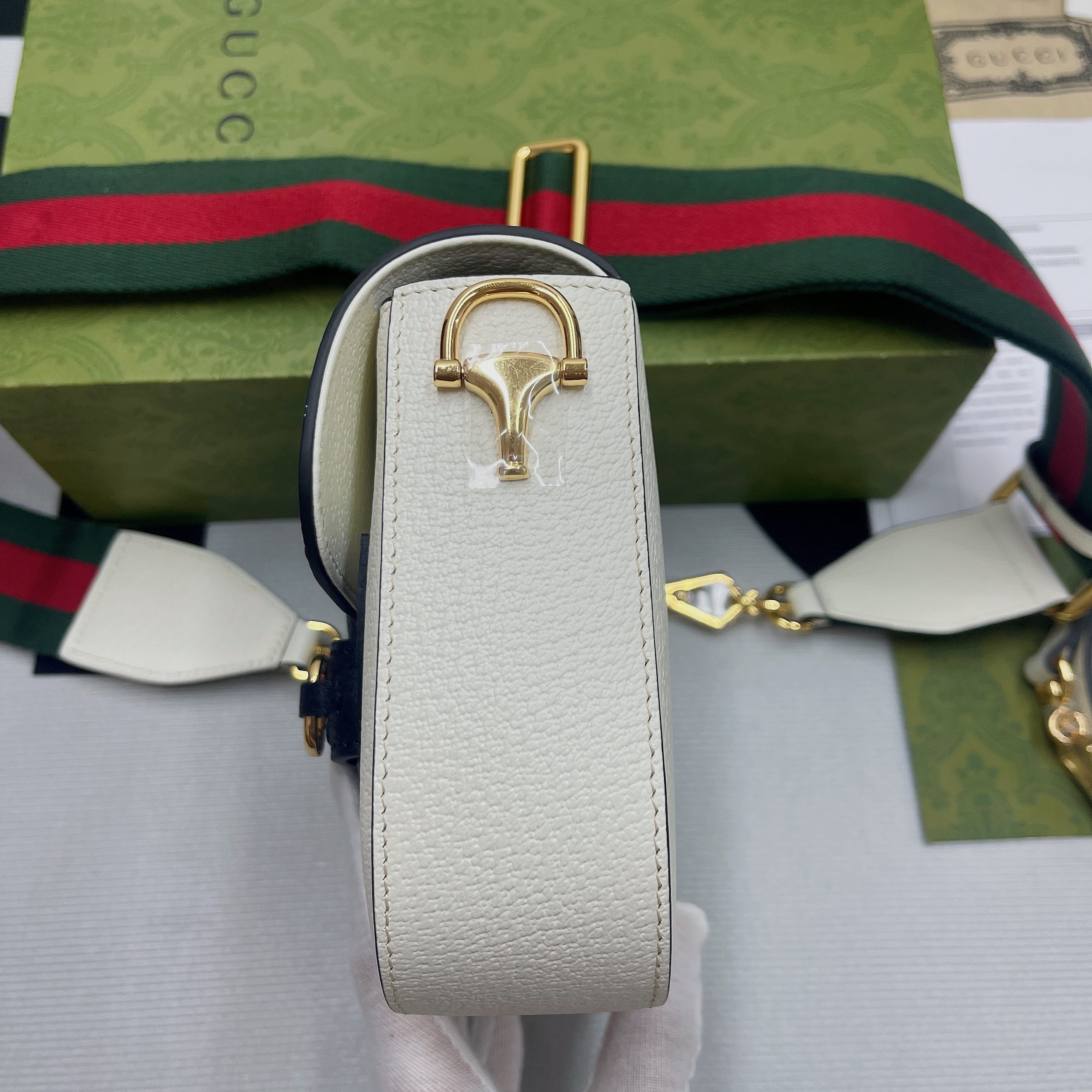 Gucci x Adidas Horsebit 1955 Mini Bag White For Women, Women’s Bags 8.1in/21cm GG 658574ZDG 8727
