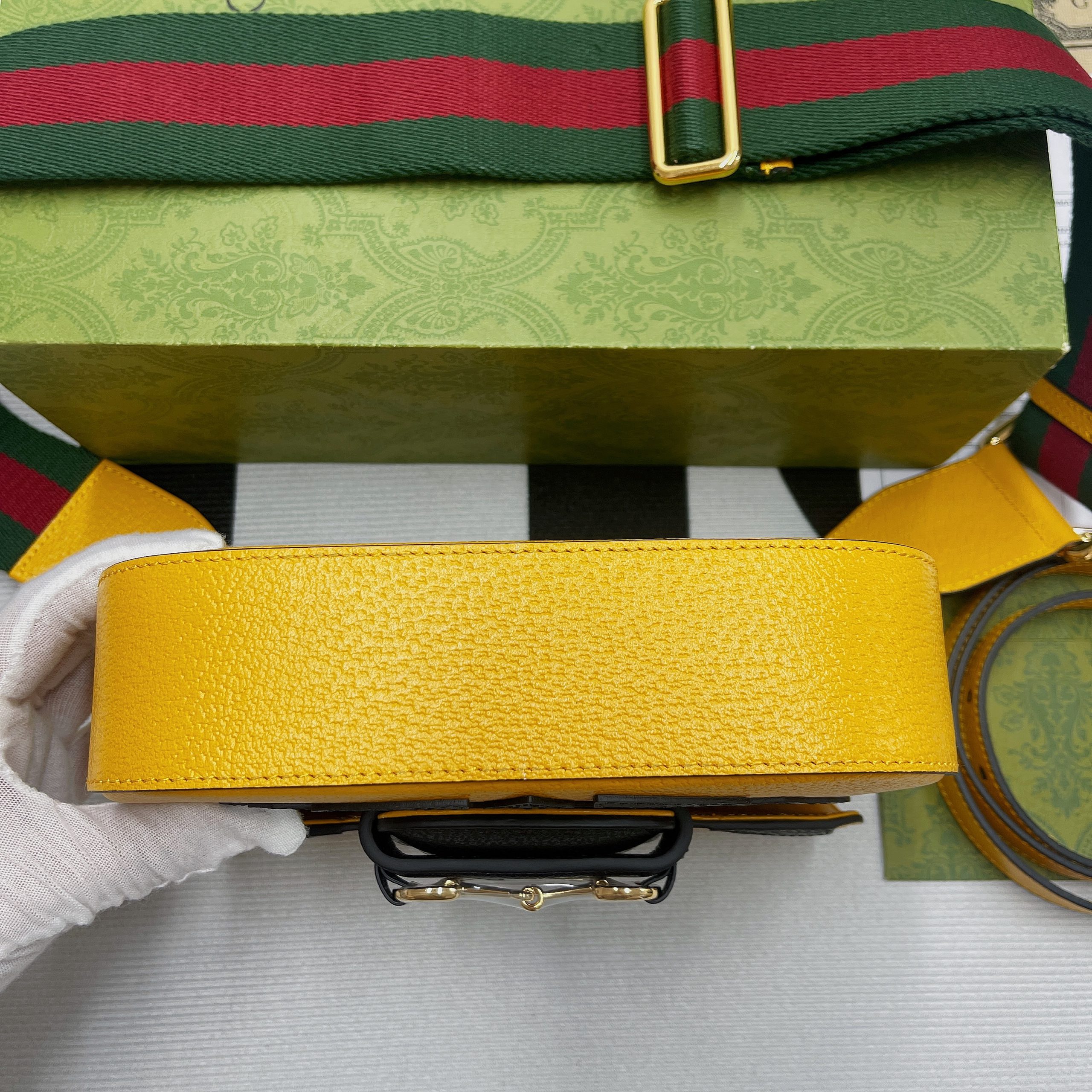 Gucci x Adidas Horsebit 1955 Mini Bag Yellow For Women, Women’s Bags 8.1in/21cm GG 658574ZDG 7775