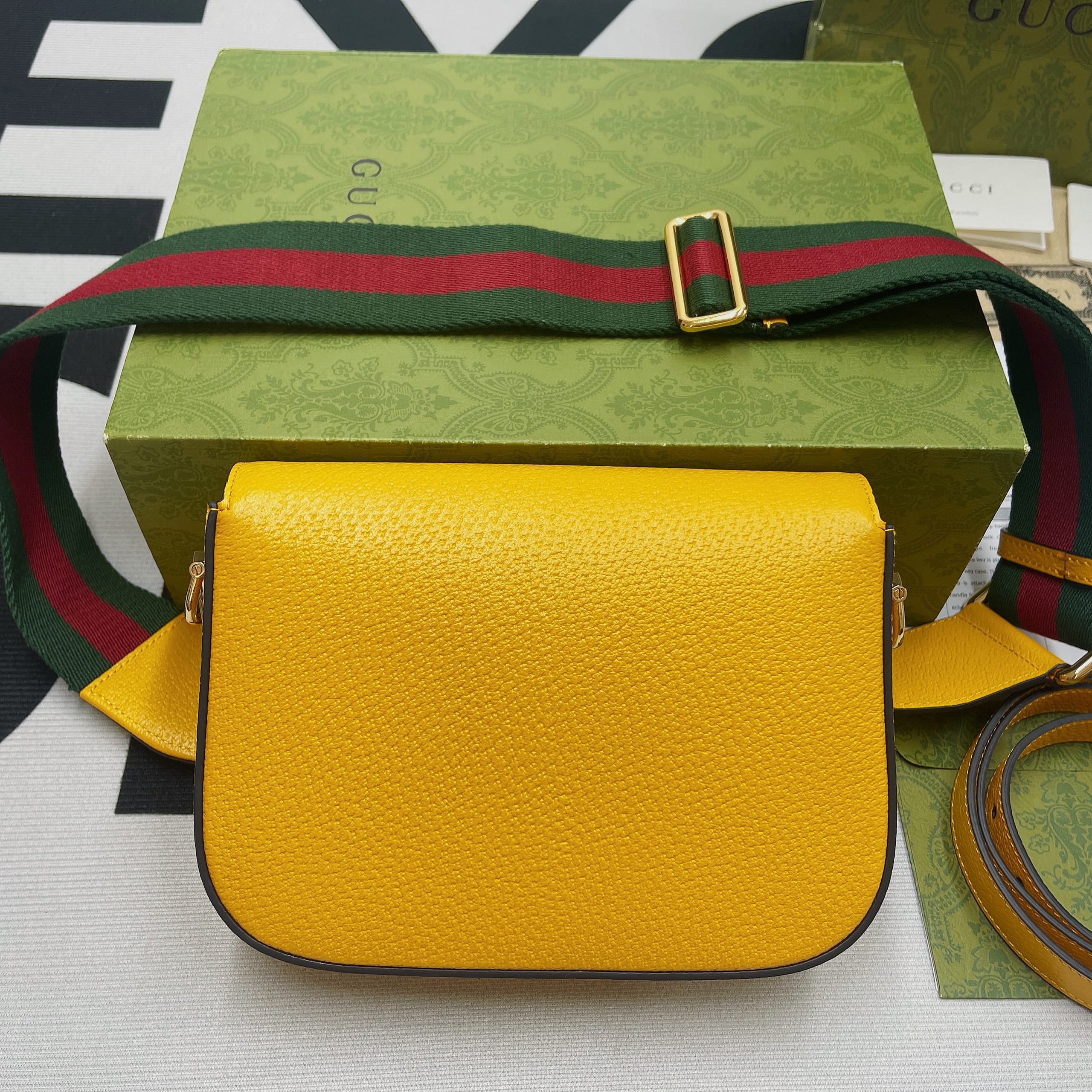 Gucci x Adidas Horsebit 1955 Mini Bag Yellow For Women, Women’s Bags 8.1in/21cm GG 658574ZDG 7775