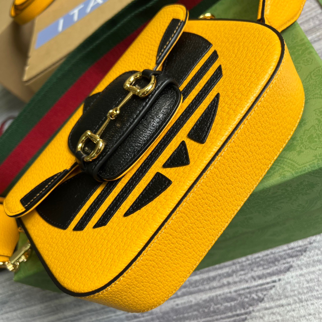 Gucci x Adidas Horsebit 1955 Mini Bag Yellow For Women, Women’s Bags 8.1in/21cm GG 658574ZDG 7775