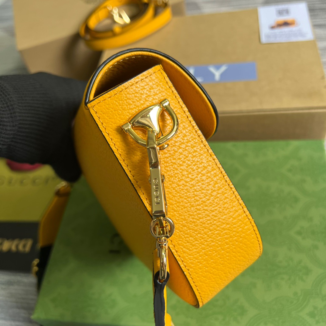 Gucci x Adidas Horsebit 1955 Mini Bag Yellow For Women, Women’s Bags 8.1in/21cm GG 658574ZDG 7775