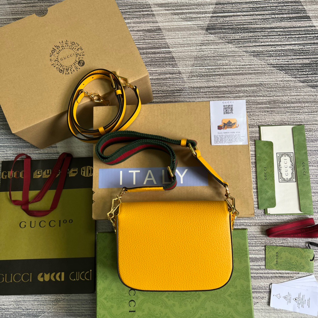 Gucci x Adidas Horsebit 1955 Mini Bag Yellow For Women, Women’s Bags 8.1in/21cm GG 658574ZDG 7775