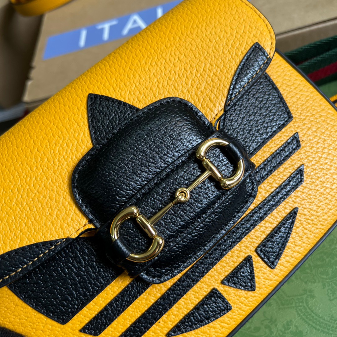 Gucci x Adidas Horsebit 1955 Mini Bag Yellow For Women, Women’s Bags 8.1in/21cm GG 658574ZDG 7775