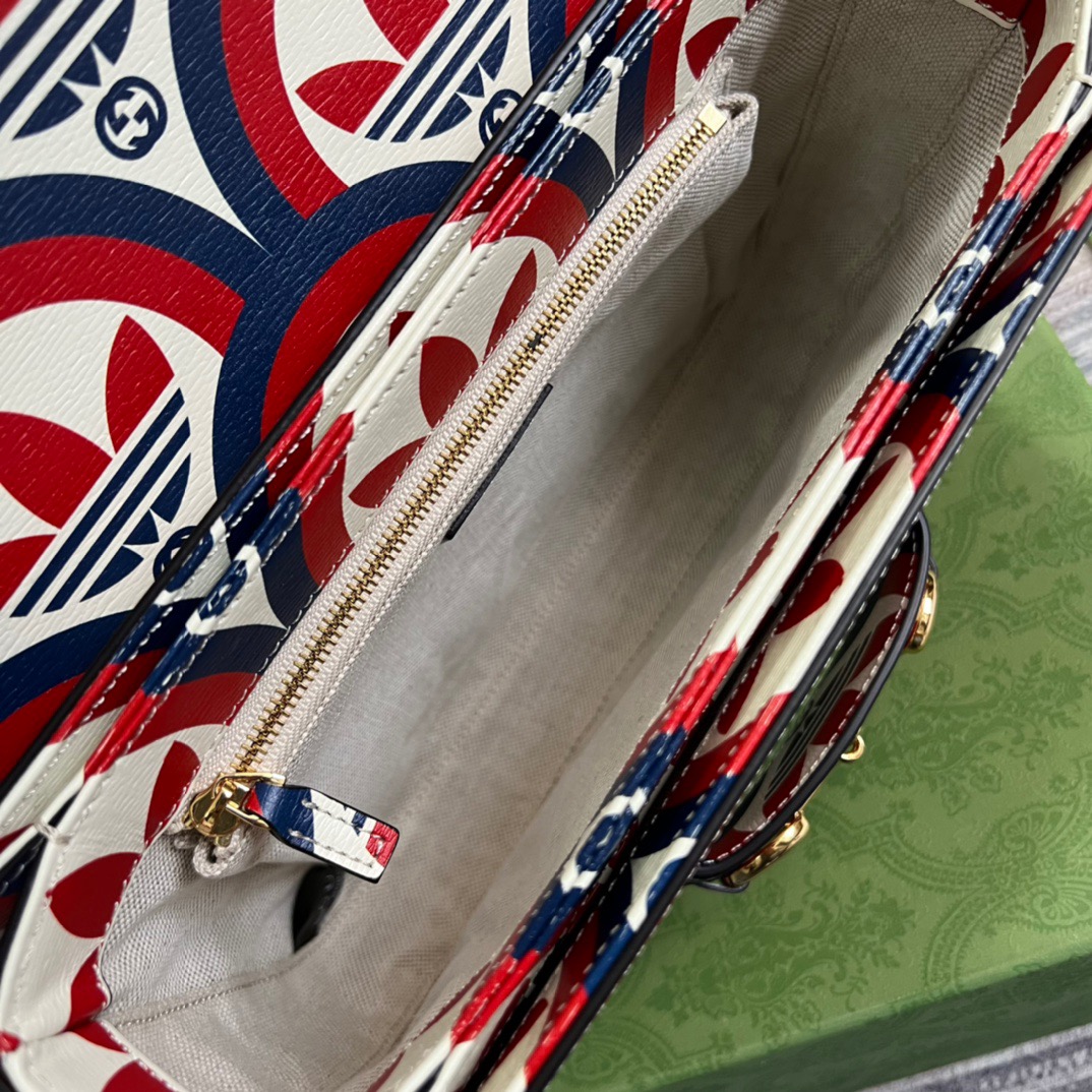 Gucci x Adidas Horsebit 1955 Shoulder Bag Blue/Red For Women, Women’s Bags 9.8in/25cm GG 602204 UVG0G 4168