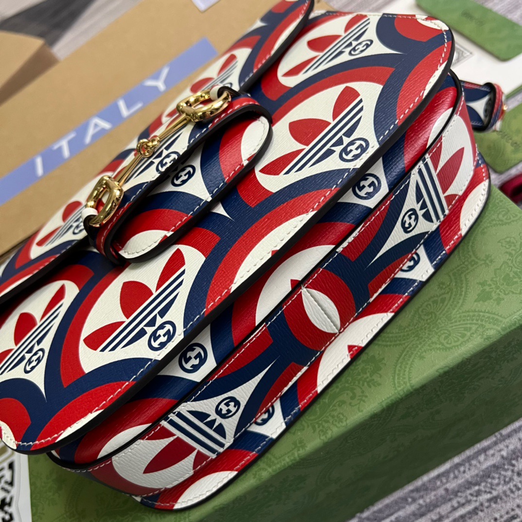 Gucci x Adidas Horsebit 1955 Shoulder Bag Blue/Red For Women, Women’s Bags 9.8in/25cm GG 602204 UVG0G 4168