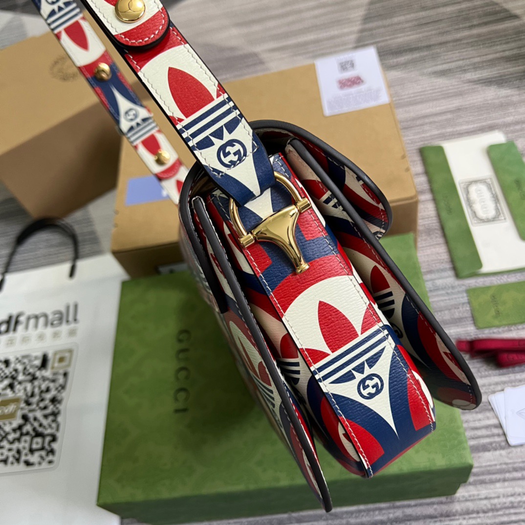 Gucci x Adidas Horsebit 1955 Shoulder Bag Blue/Red For Women, Women’s Bags 9.8in/25cm GG 602204 UVG0G 4168