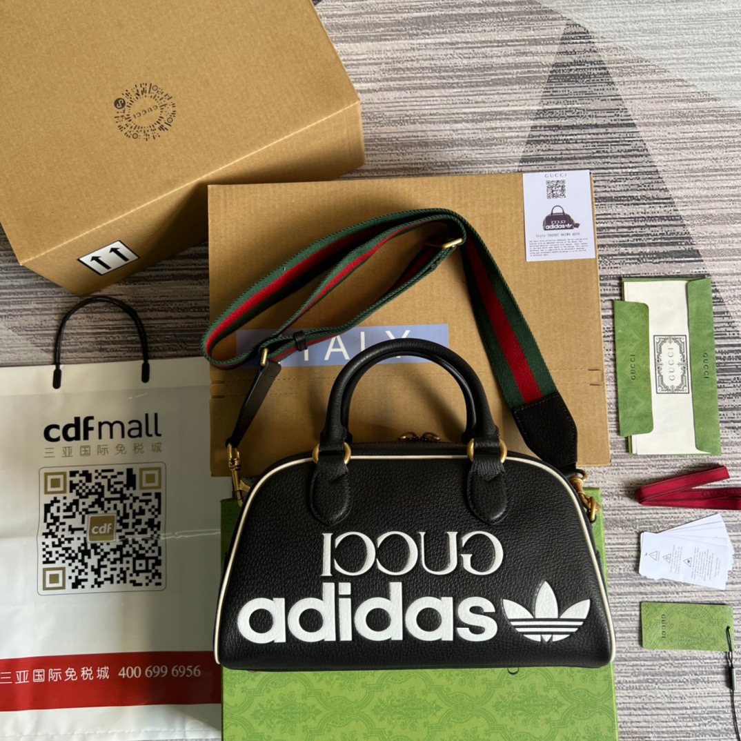 Gucci x Adidas Mini Duffle Bag Black For Women, Women’s Bags 12.4in/32cm GG 702397ZCT 8726