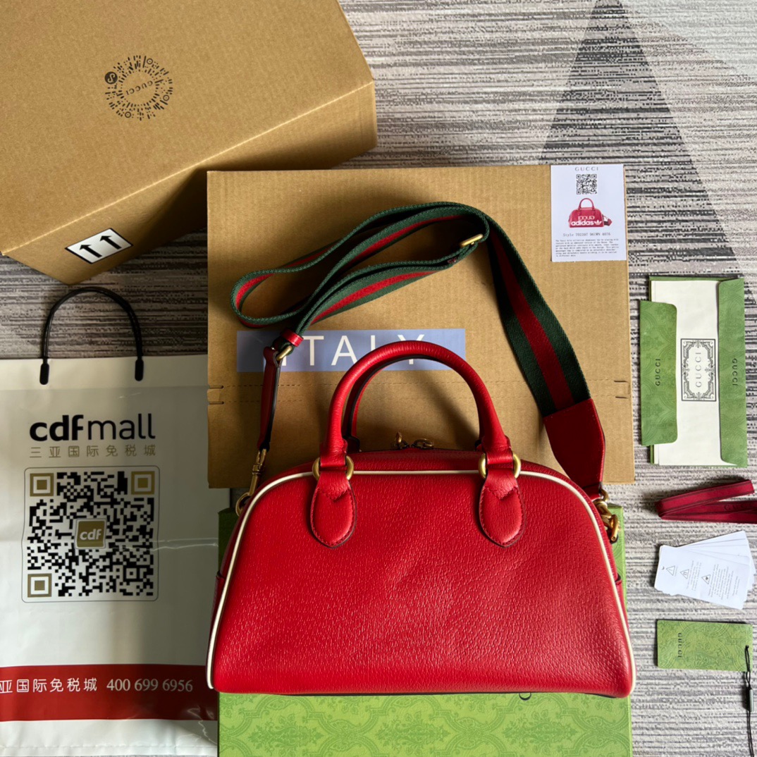 Gucci x Adidas Mini Duffle Bag Red For Women, Women’s Bags 12.4in/32cm GG 702397ZCT 6563