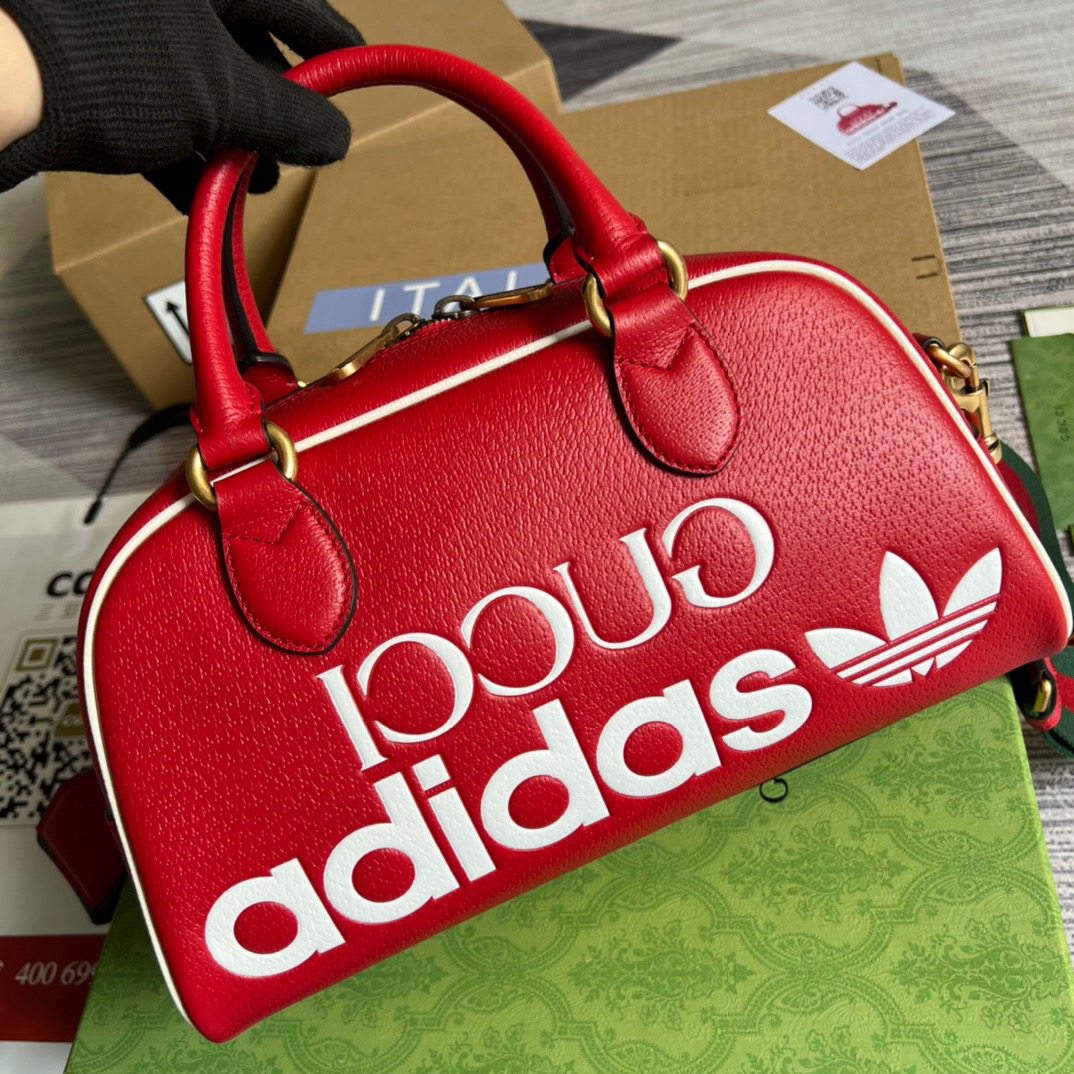 Gucci x Adidas Mini Duffle Bag Red For Women, Women’s Bags 12.4in/32cm GG 702397ZCT 6563
