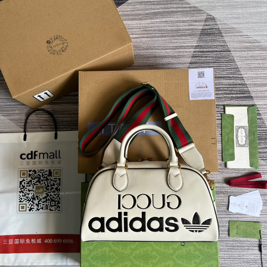 Gucci x Adidas Mini Duffle Bag White For Women, Women’s Bags 12.4in/32cm GG 702397ZCT 8727