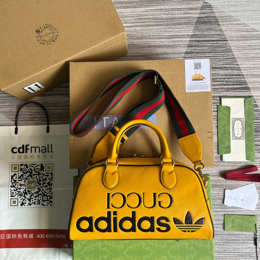 Gucci x Adidas Mini Duffle Bag Yellow For Women, Women’s Bags 12.4in/32cm GG