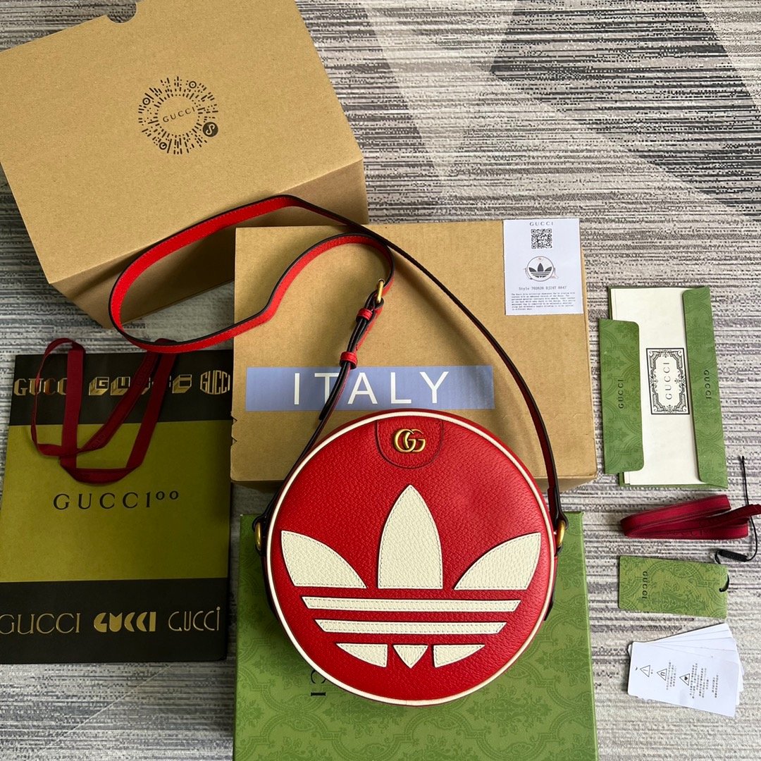Gucci x Adidas Ophidia Shoulder Bag Red For Women, Women’s Bags 8.6in/22cm GG 702626 DJ24T 6484