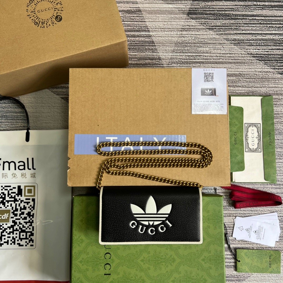 Gucci x Adidas Wallet With Chain Black For Women, Women’s Bags 7.5in/19cm GG 621892 UZ3BG 1057