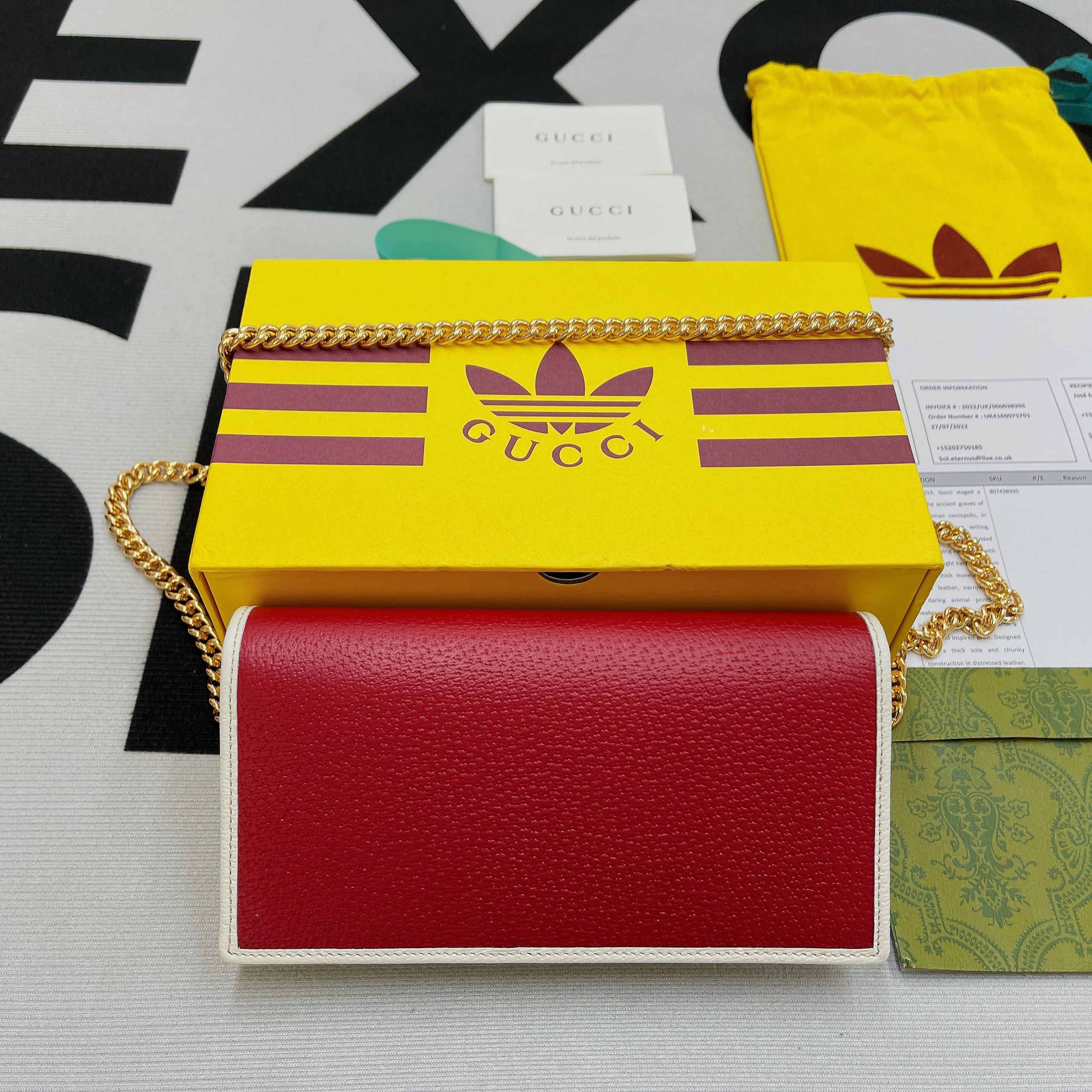 Gucci x Adidas Wallet With Chain Red For Women, Women’s Bags 7.5in/19cm GG 621892 UZ3BG 6484