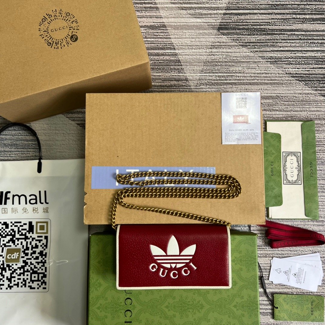 Gucci x Adidas Wallet With Chain Red For Women, Women’s Bags 7.5in/19cm GG 621892 UZ3BG 6484
