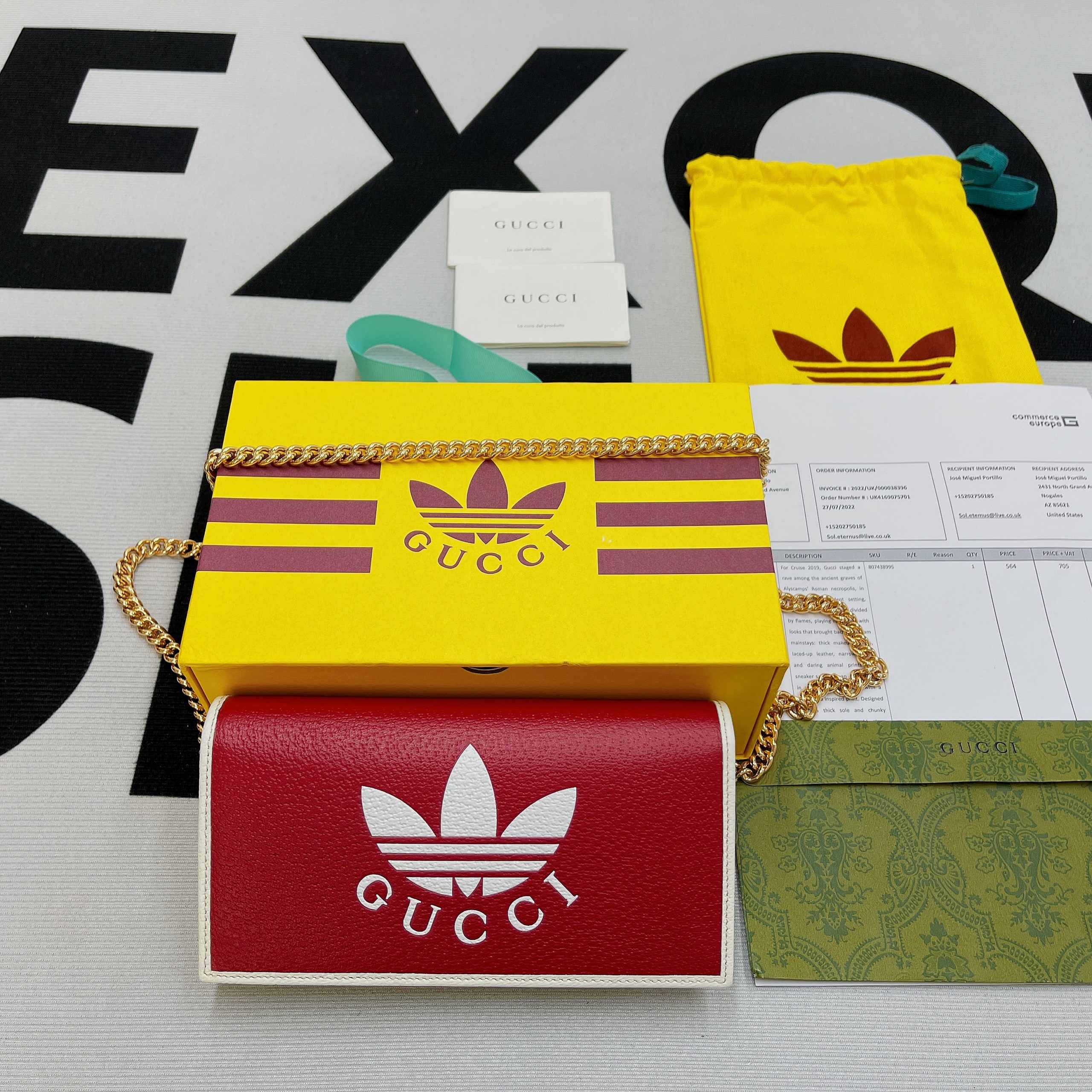 Gucci x Adidas Wallet With Chain Red For Women, Women’s Bags 7.5in/19cm GG 621892 UZ3BG 6484