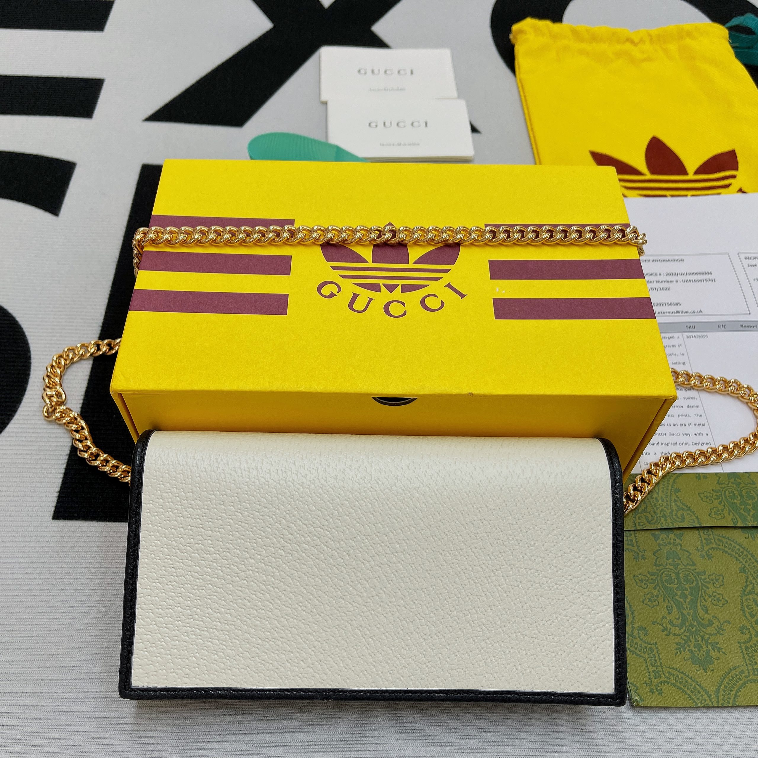 Gucci x Adidas Wallet With Chain White For Women, Women’s Bags 7.5in/19cm GG 621892 UZ3BG 8847