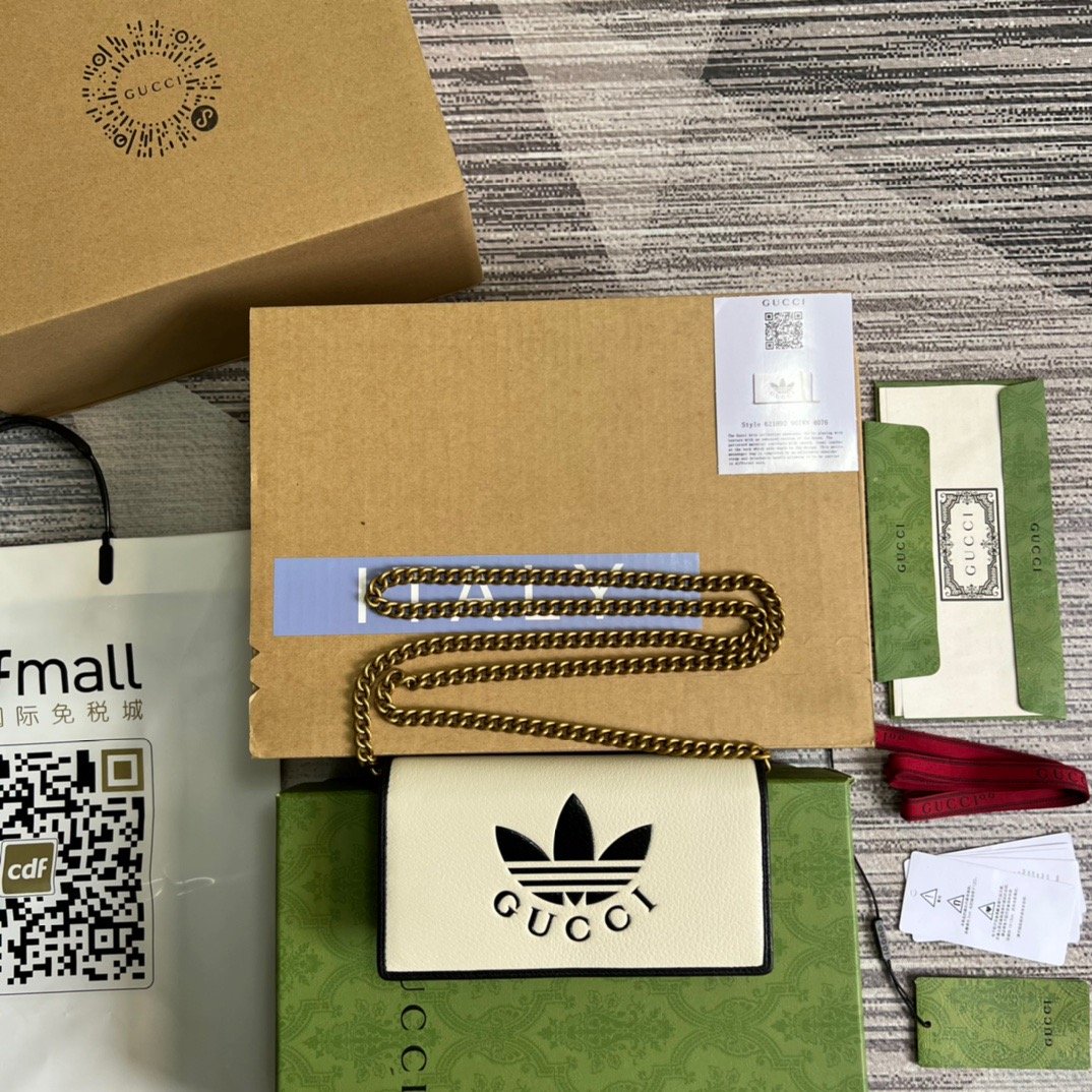 Gucci x Adidas Wallet With Chain White For Women, Women’s Bags 7.5in/19cm GG 621892 UZ3BG 8847