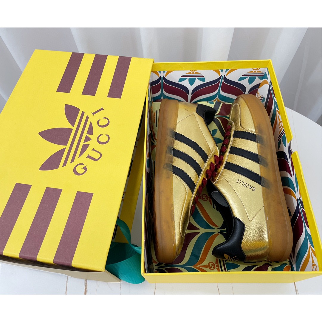 Gucci x Adidas Women’s Gazelle Sneaker Metallic Gold For Women 707847 AAA2M 8043