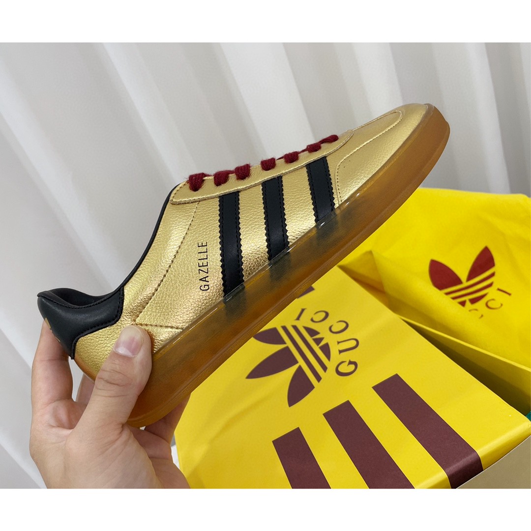 Gucci x Adidas Women’s Gazelle Sneaker Metallic Gold For Women 707847 AAA2M 8043