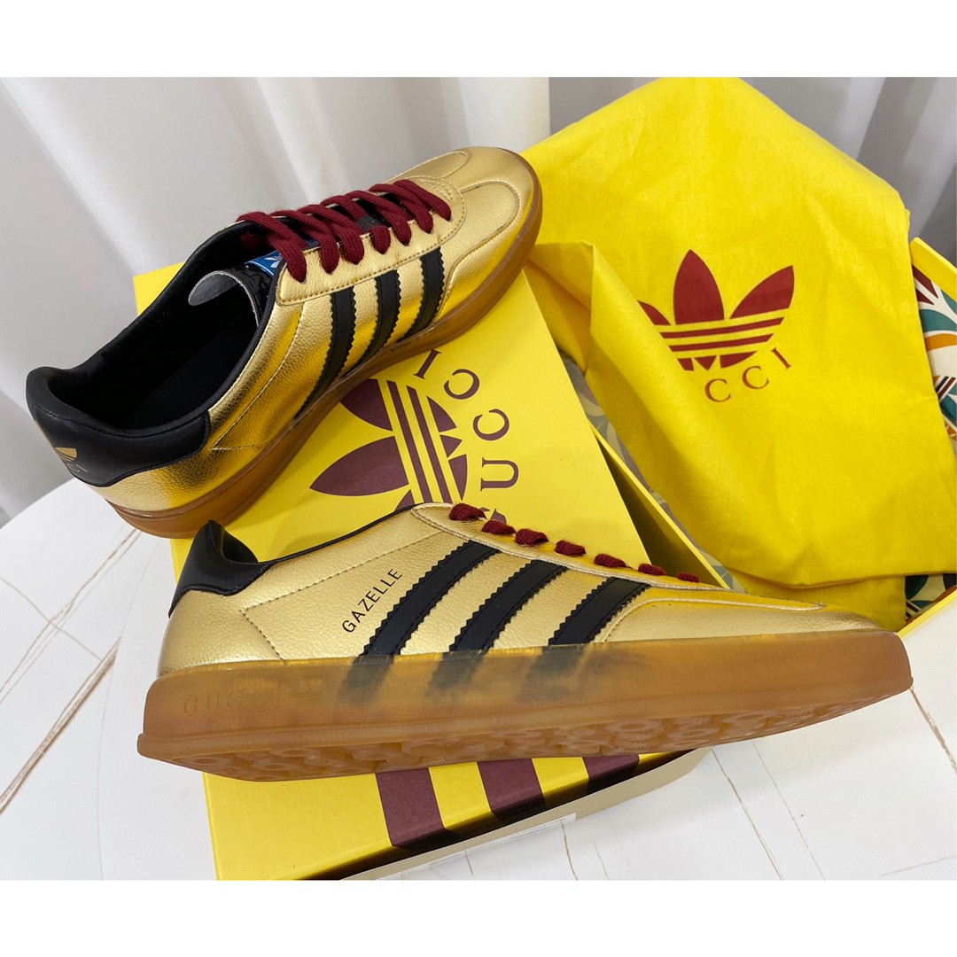 Gucci x Adidas Women’s Gazelle Sneaker Metallic Gold For Women 707847 AAA2M 8043