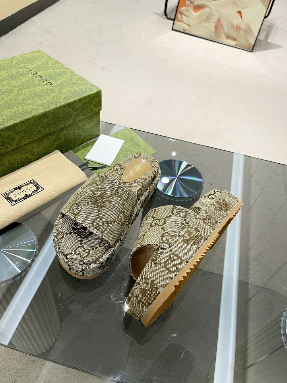 Gucci x Adidas Women’s GG Platform Sandal Beige For Women GG