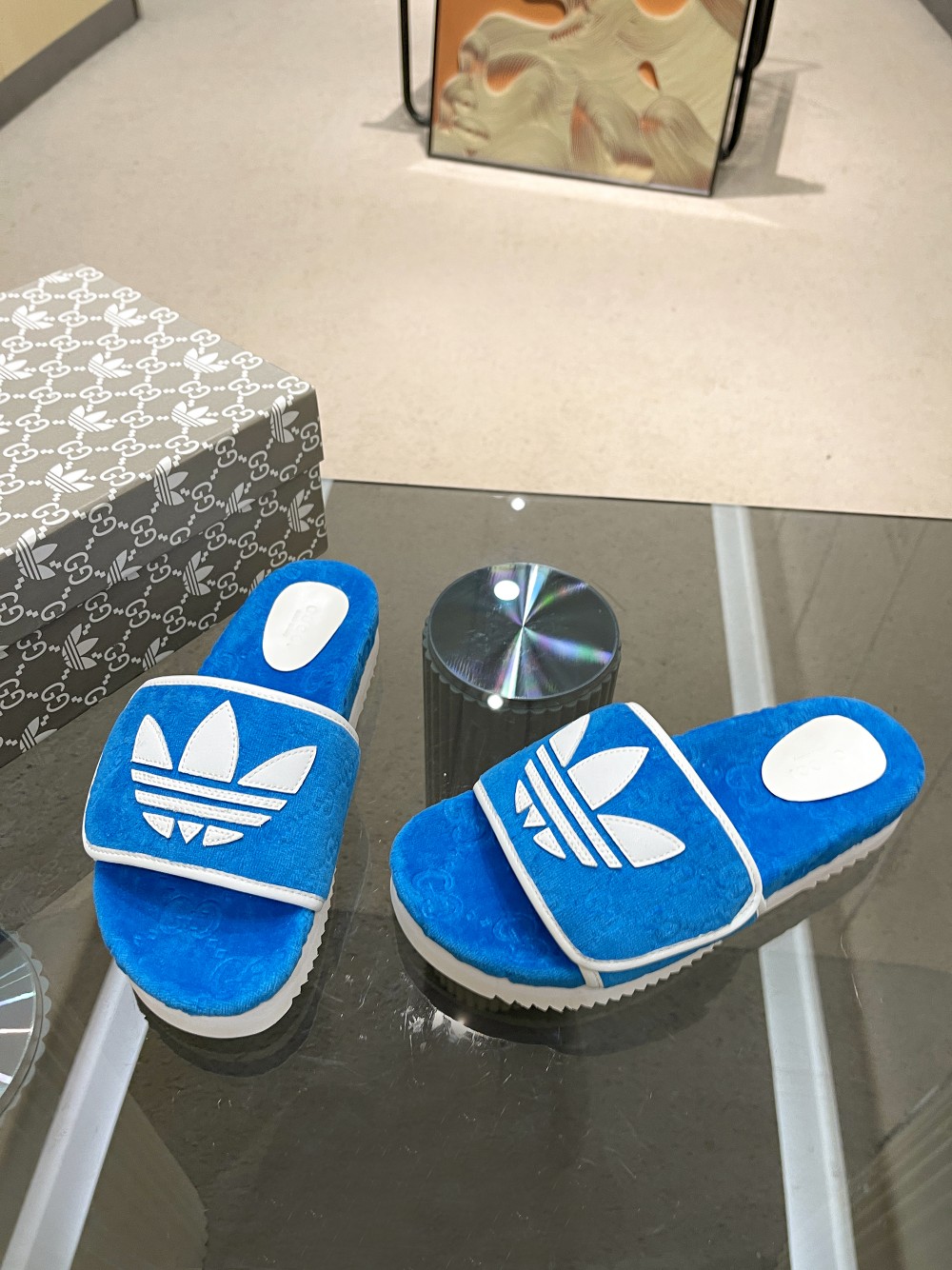 Gucci x Adidas Women’s GG Platform Sandal Blue For Women GG
