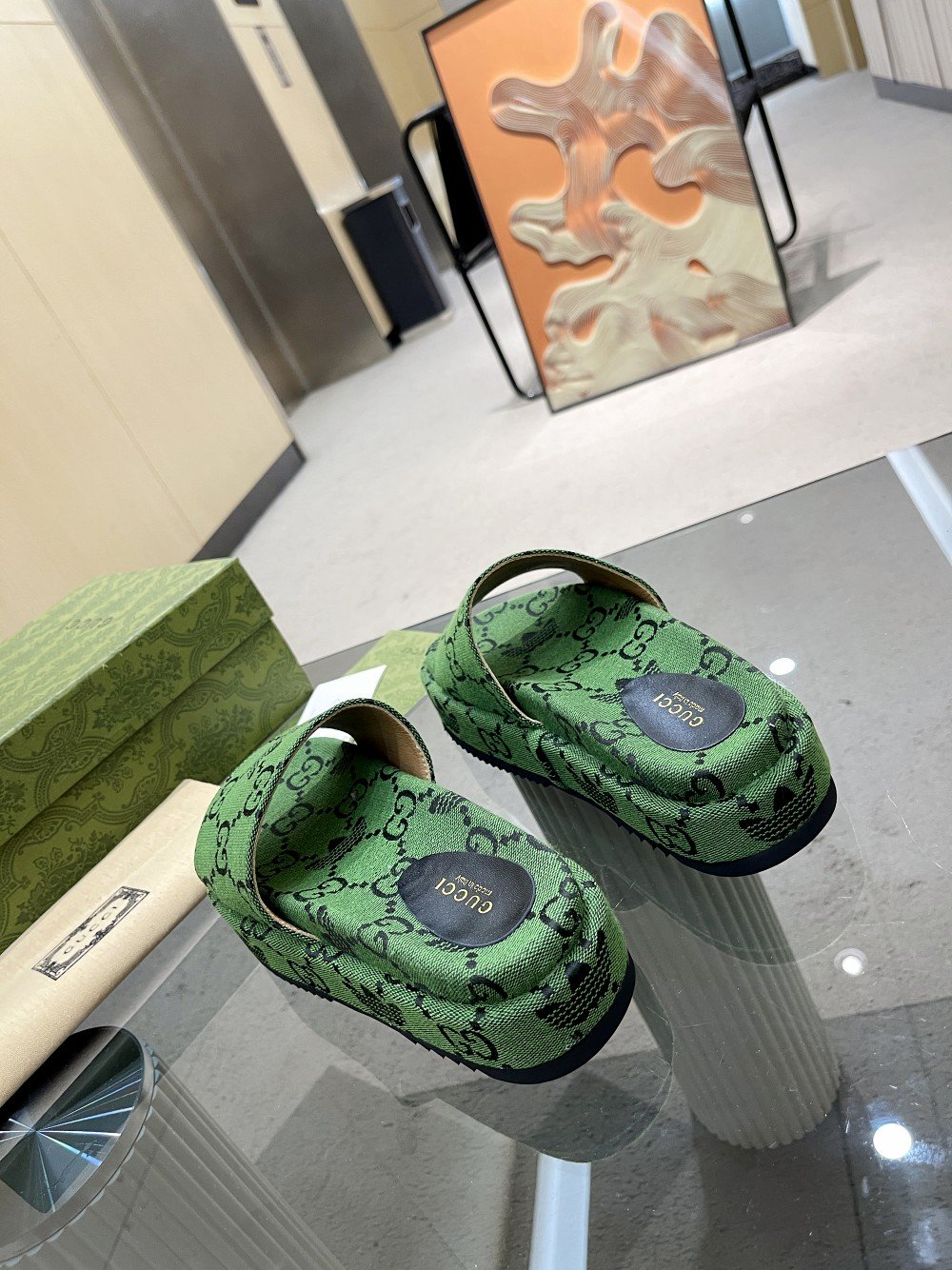 Gucci x Adidas Women’s GG Platform Sandal Dark Green For Women GG