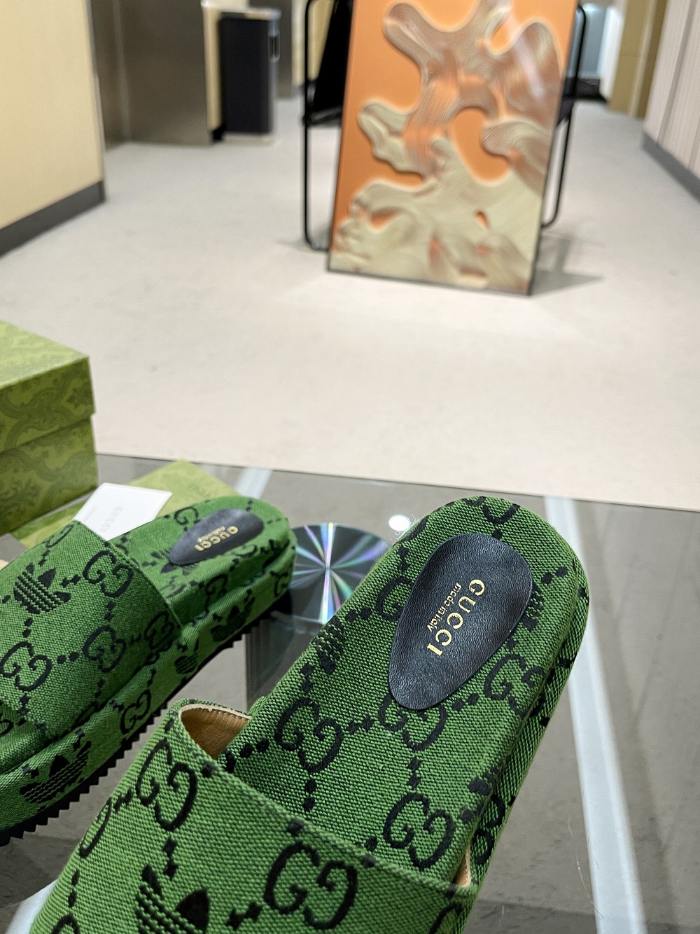 Gucci x Adidas Women’s GG Platform Sandal Dark Green For Women GG