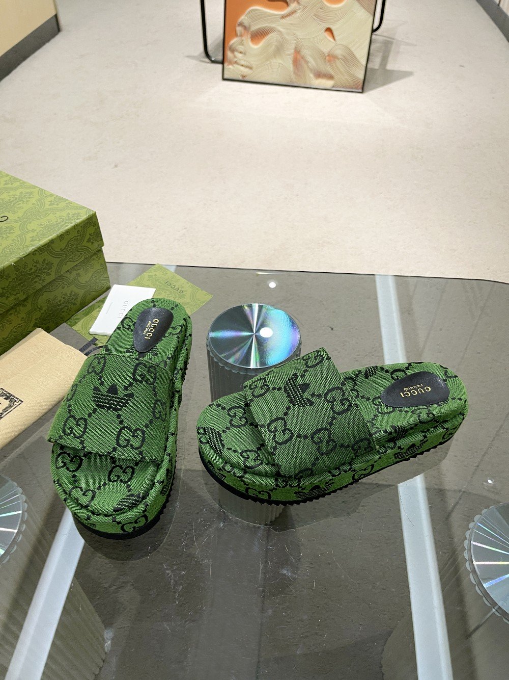 Gucci x Adidas Women’s GG Platform Sandal Dark Green For Women GG