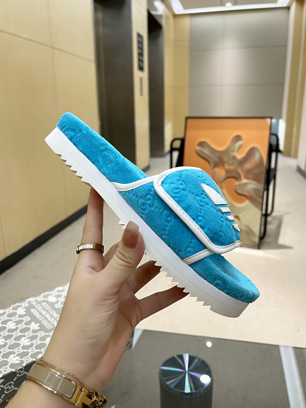 Gucci x Adidas Women’s GG Platform Sandal Light Blue For Women GG