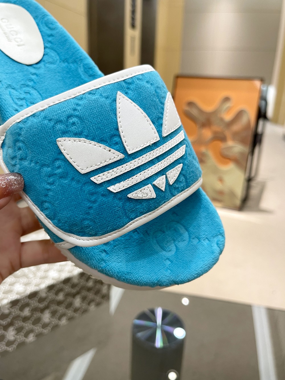 Gucci x Adidas Women’s GG Platform Sandal Light Blue For Women GG