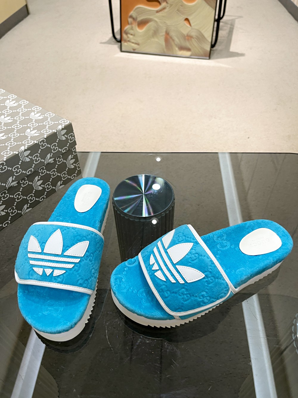 Gucci x Adidas Women’s GG Platform Sandal Light Blue For Women GG