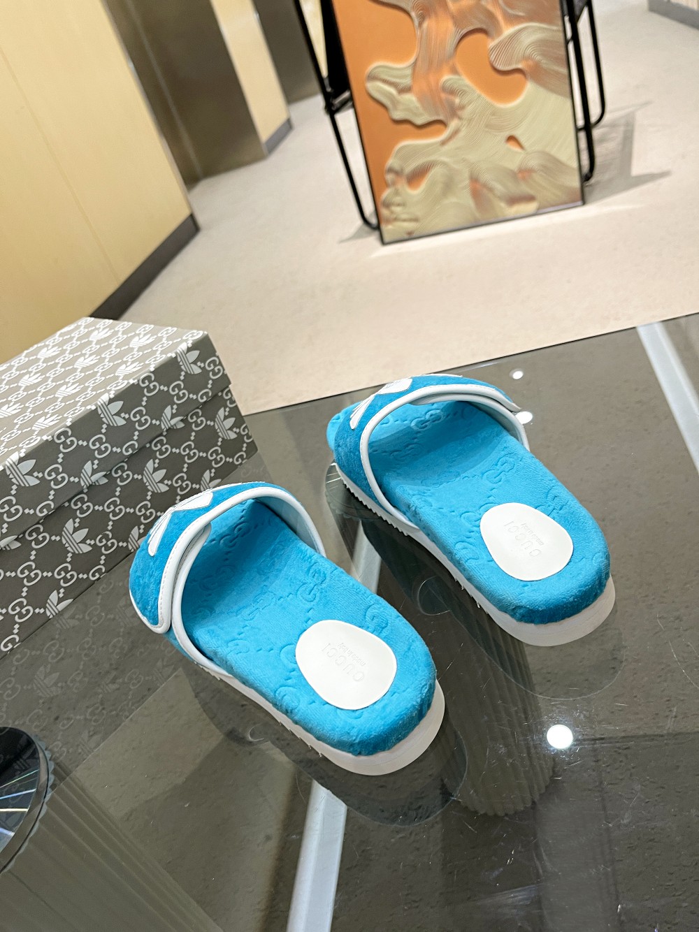 Gucci x Adidas Women’s GG Platform Sandal Light Blue For Women GG