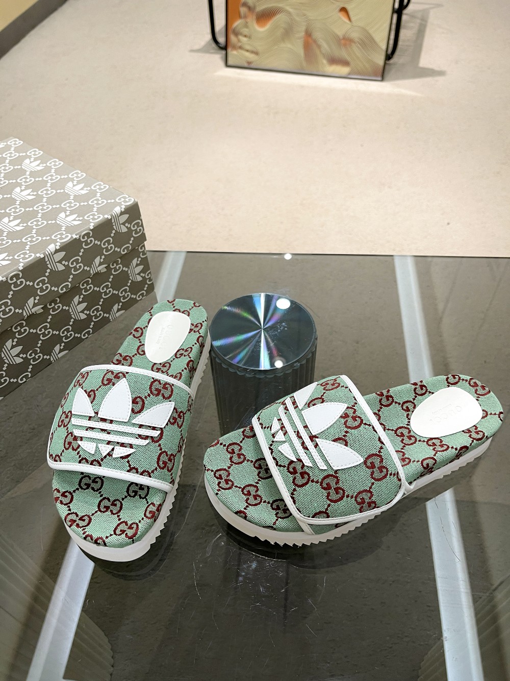 Gucci x Adidas Women’s GG Platform Sandal Light Grey For Women GG