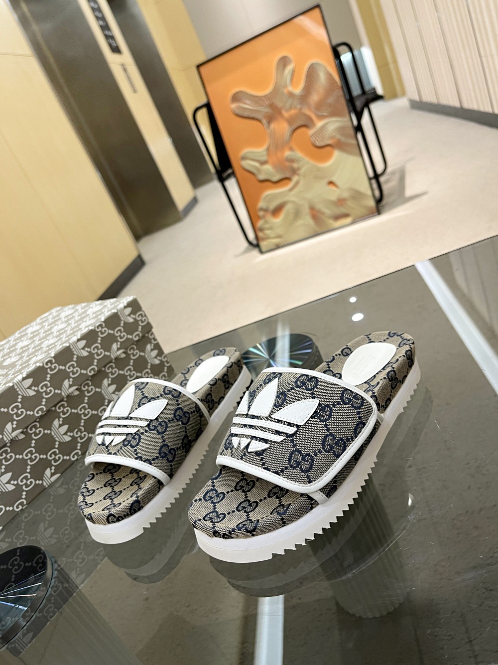 Gucci x Adidas Women’s GG Platform Sandal Light Grey For Women GG