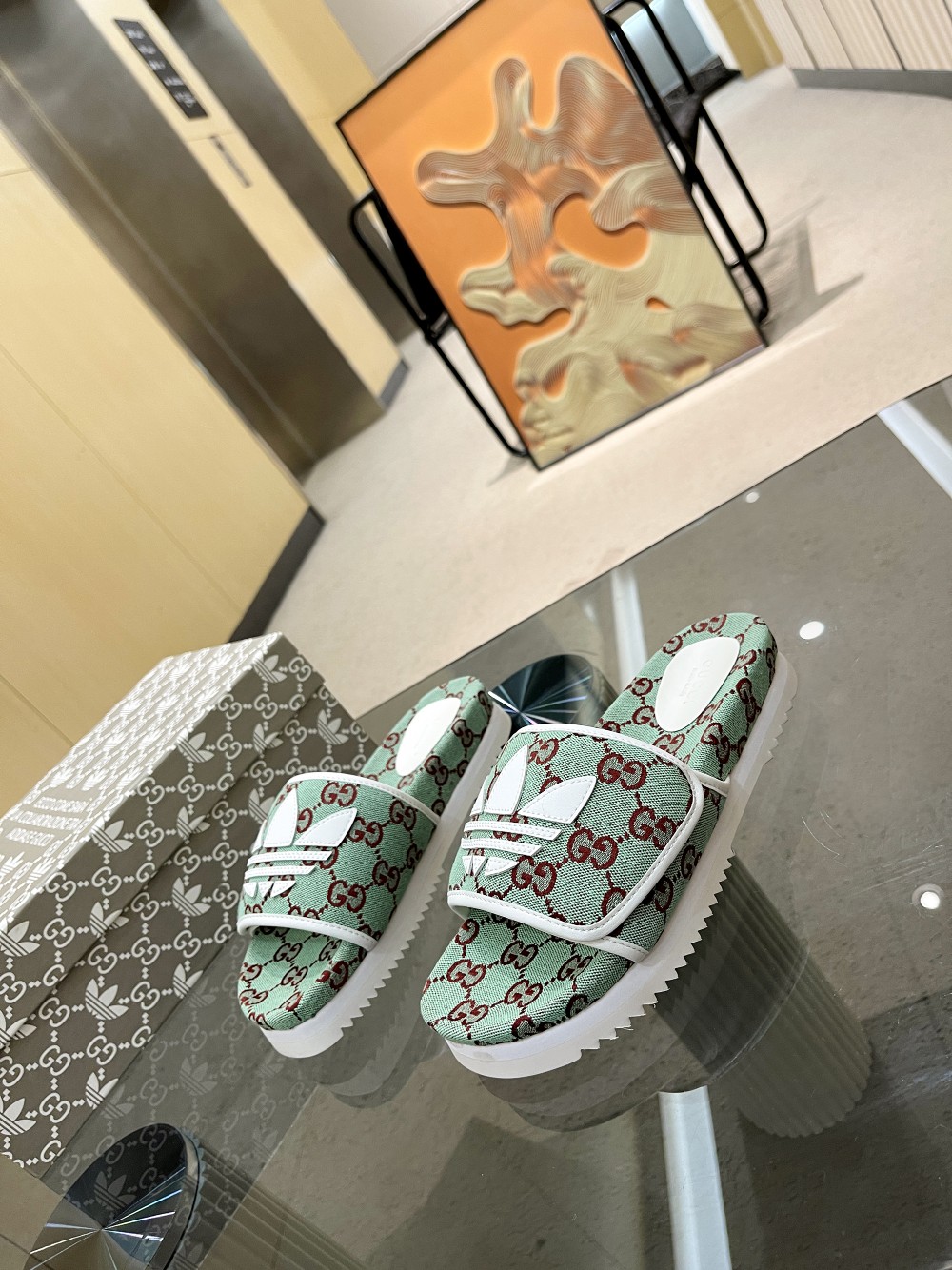 Gucci x Adidas Women’s GG Platform Sandal Light Grey For Women GG