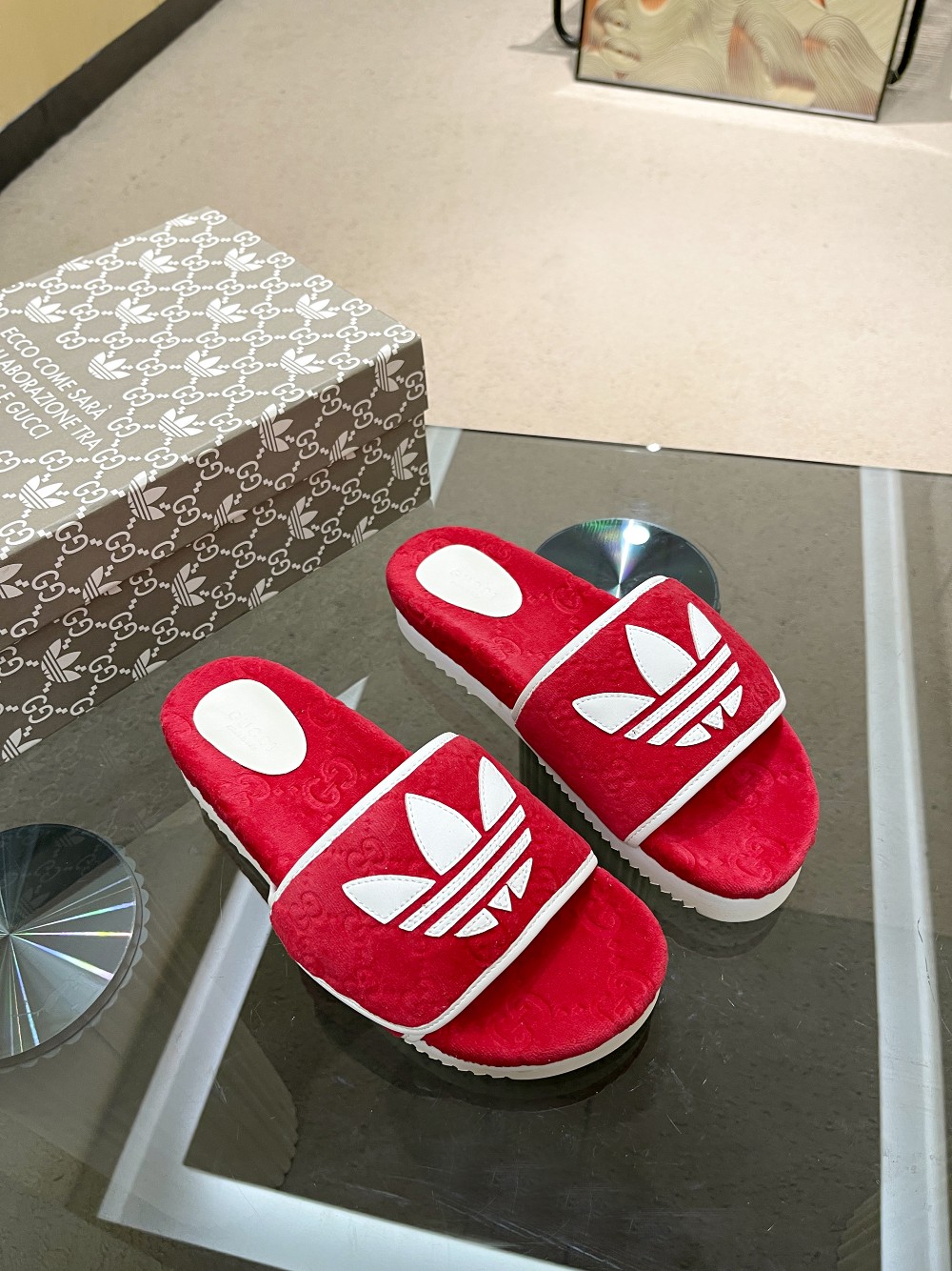 Gucci x Adidas Women’s GG Platform Sandal Red For Women GG 702398 UU010 6560