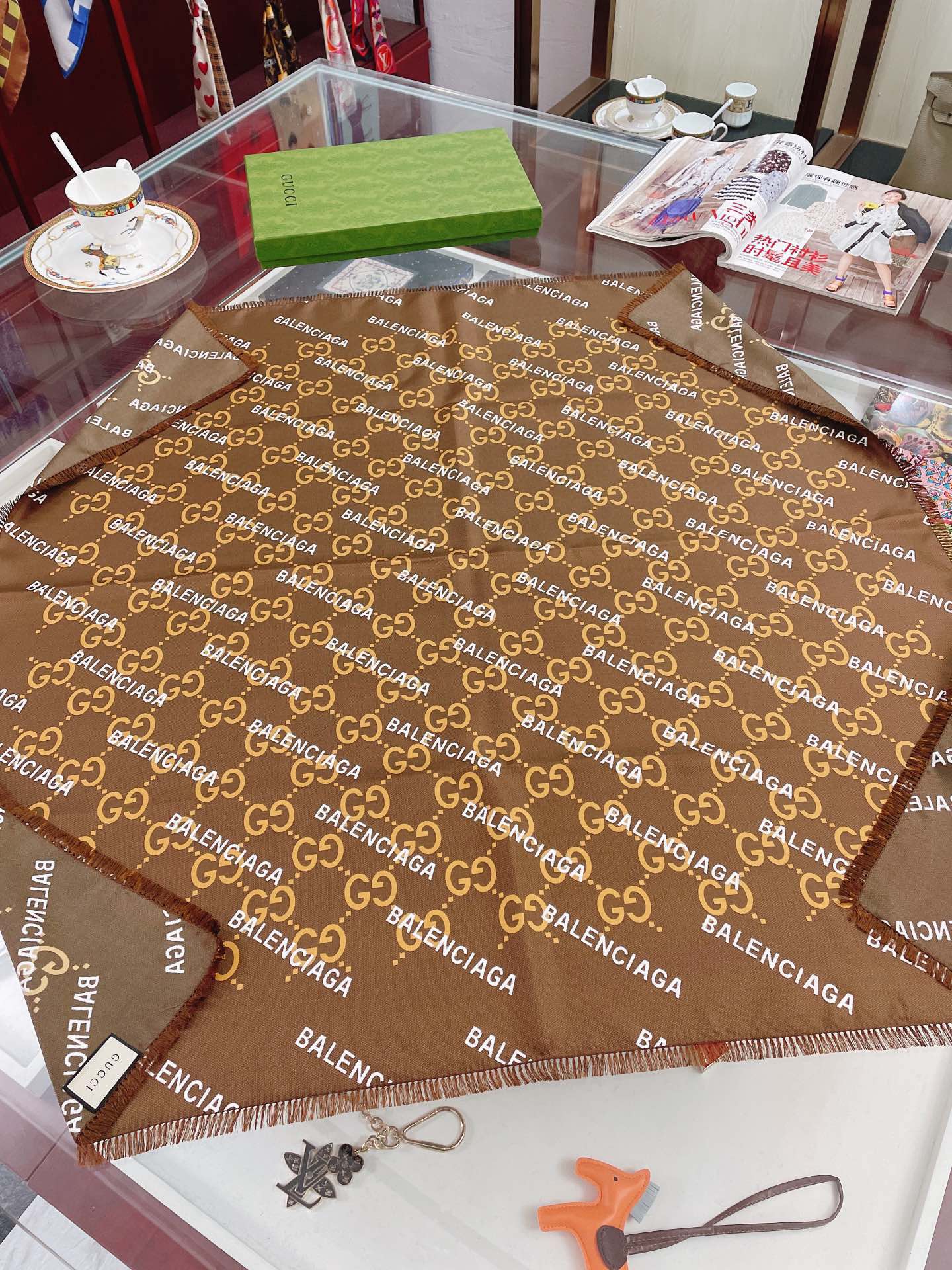 Gucci x Balenciaga in Brown Square Scarf 90cm/35in