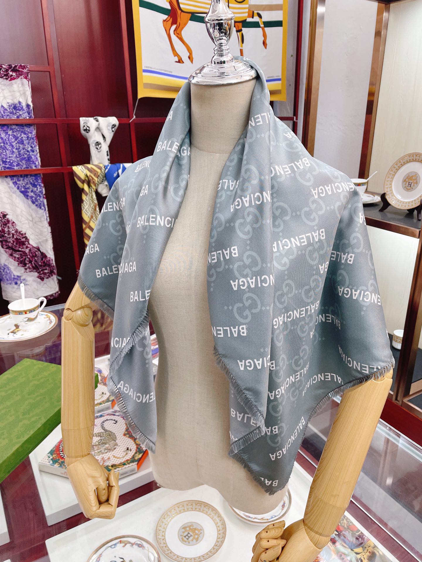 Gucci x Balenciaga in Light Grey Square Scarf 90cm/35in