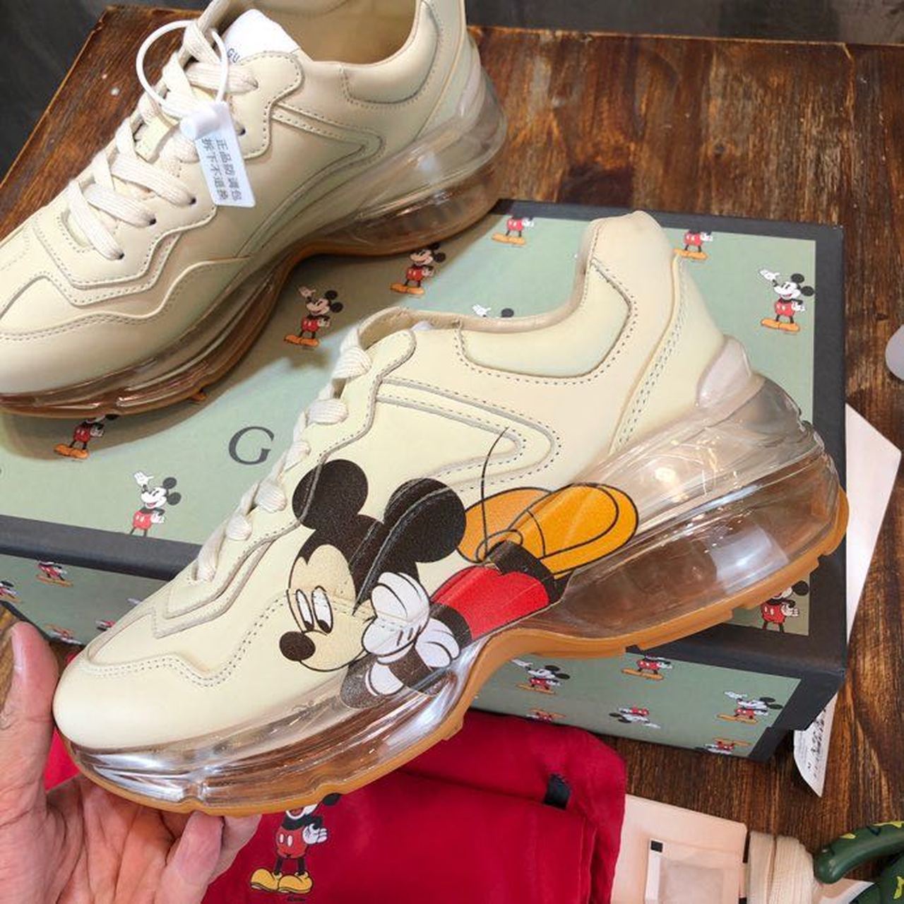 Gucci x Disney Mickey Rhyton Dad Transparent Sole Sneakers White For Women GG