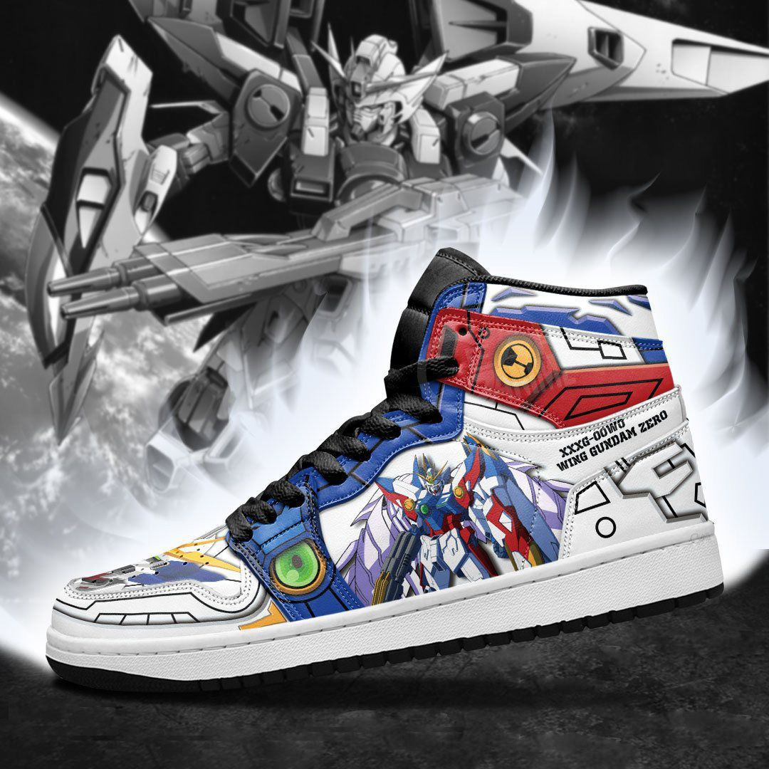 Gundam Sneakers XXXG-00W0 Wing Gundam Zero Anime High Top Air Jordan Sneaker, Air Jordan Hightop