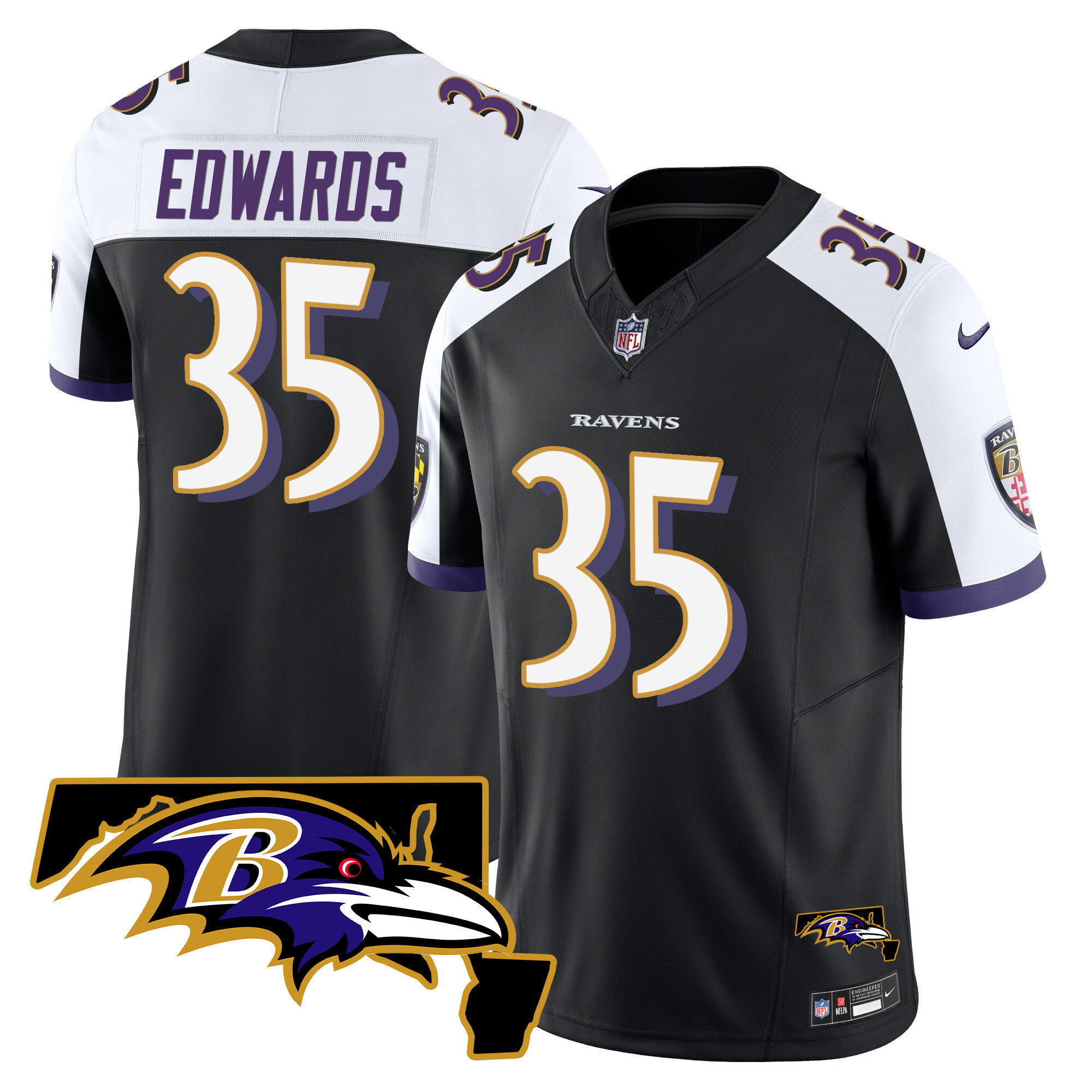 Gus Edwards Men's Baltimore Ravens Maryland Patch Vapor Limited Black Alternate Jersey All Stitched