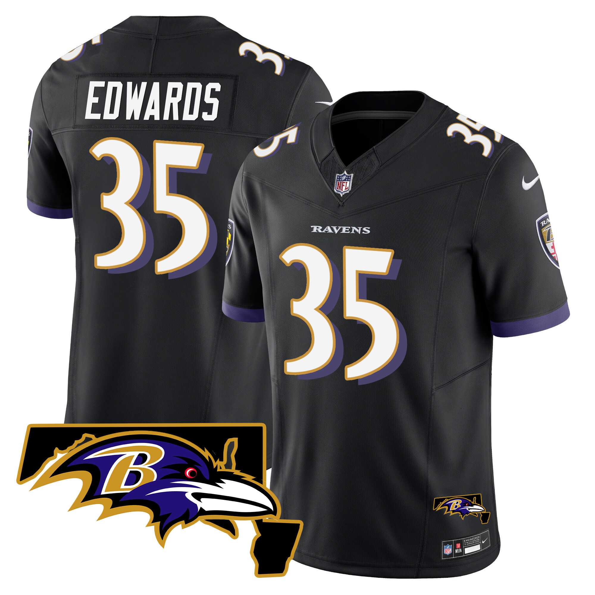Gus Edwards Men's Baltimore Ravens Maryland Patch Vapor Limited Black Jersey All Stitched