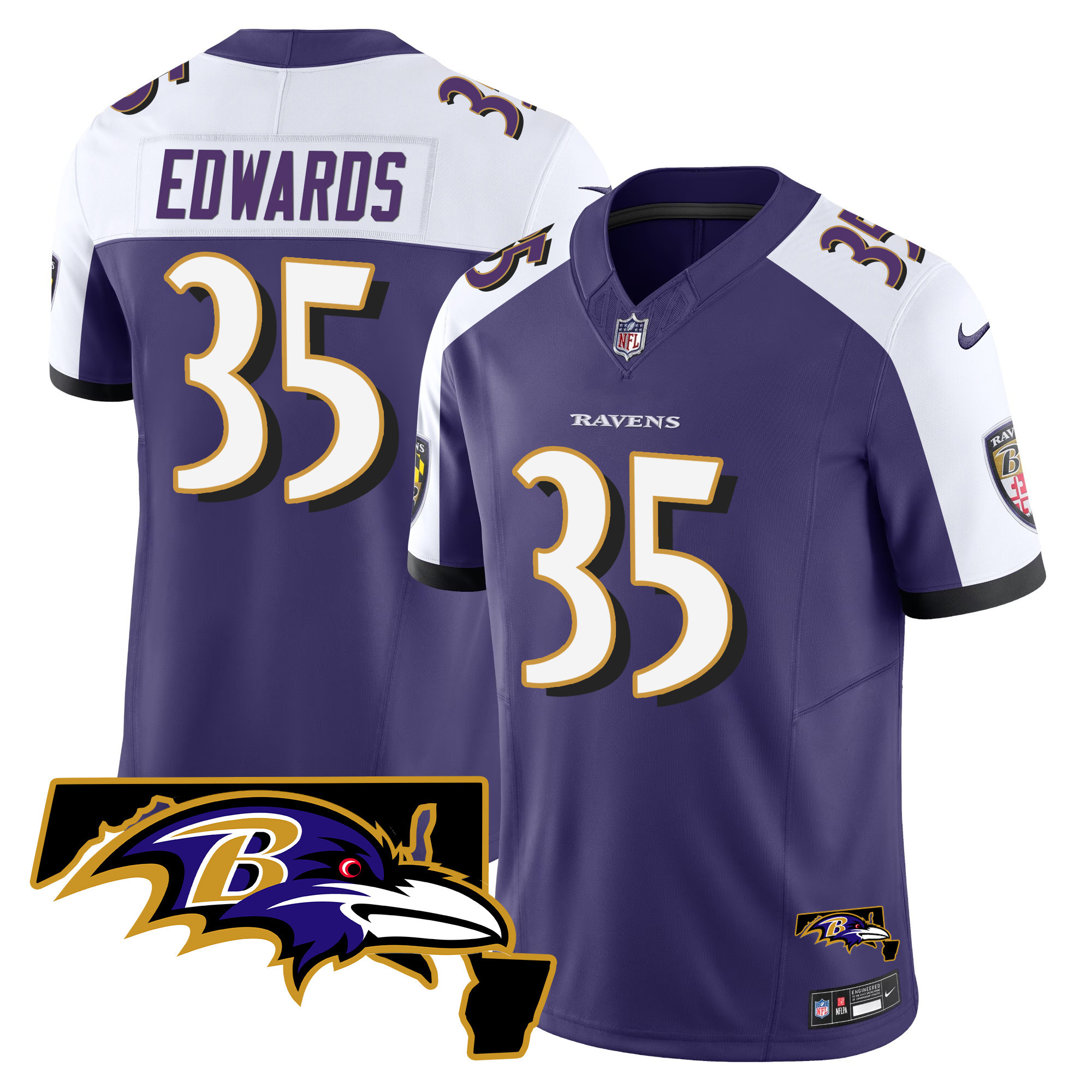 Gus Edwards Men's Baltimore Ravens Maryland Patch Vapor Limited Purple Alternate Jersey All Stitched