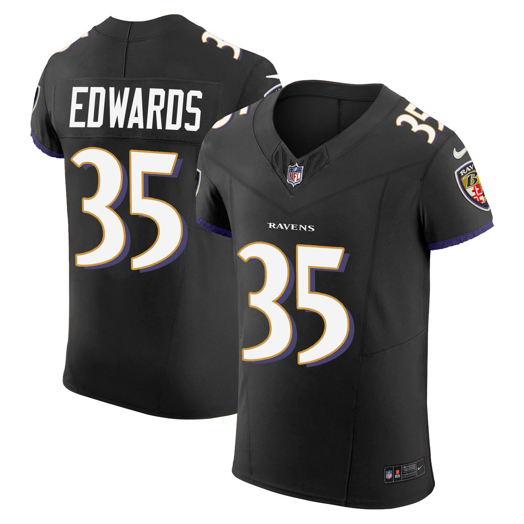 Gus Edwards Men's Baltimore Ravens Vapor Elite Black Jersey All Stitched