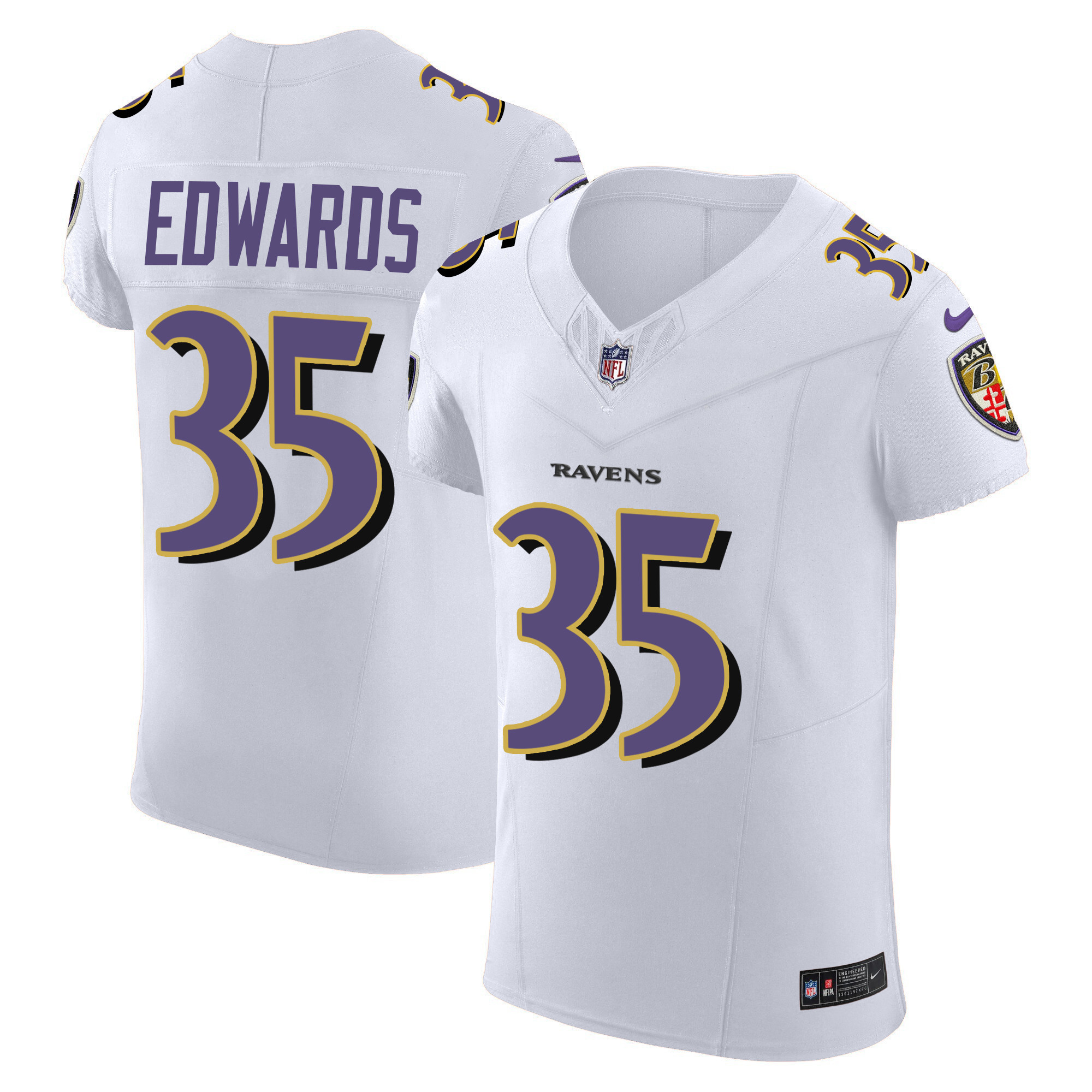 Gus Edwards Men's Baltimore Ravens Vapor Elite White Jersey All Stitched