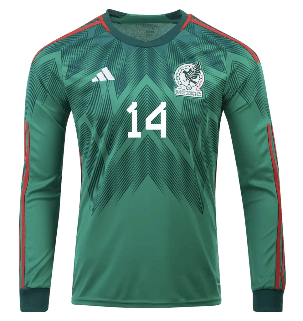 Gutierrez 14 Mexico 2022-23 Qatar World Cup Home Long Sleeve Soccer Jersey, Men