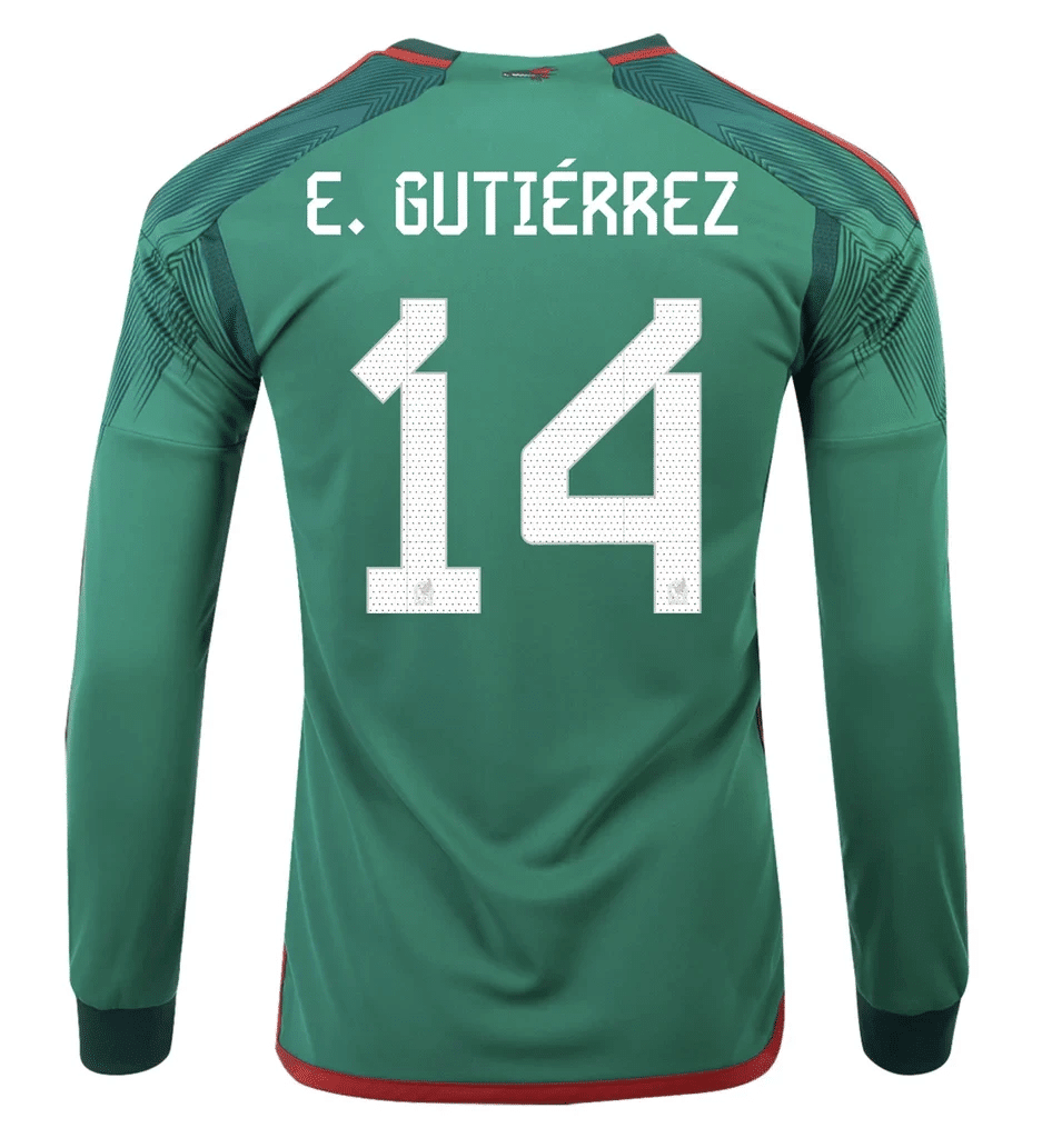 Gutierrez 14 Mexico 2022-23 Qatar World Cup Home Long Sleeve Soccer Jersey, Men